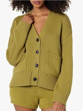 The Drop Brigitte cardigan olive green cotton sweater size Small S
